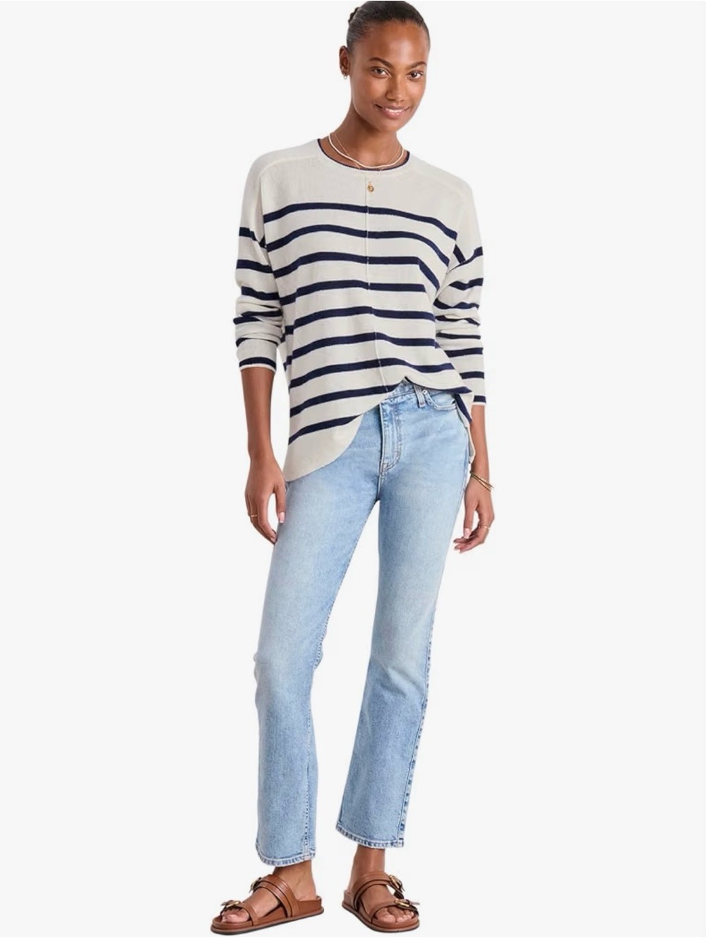 Vineyard Vines Cream and Navy Striped Crewneck Sweater